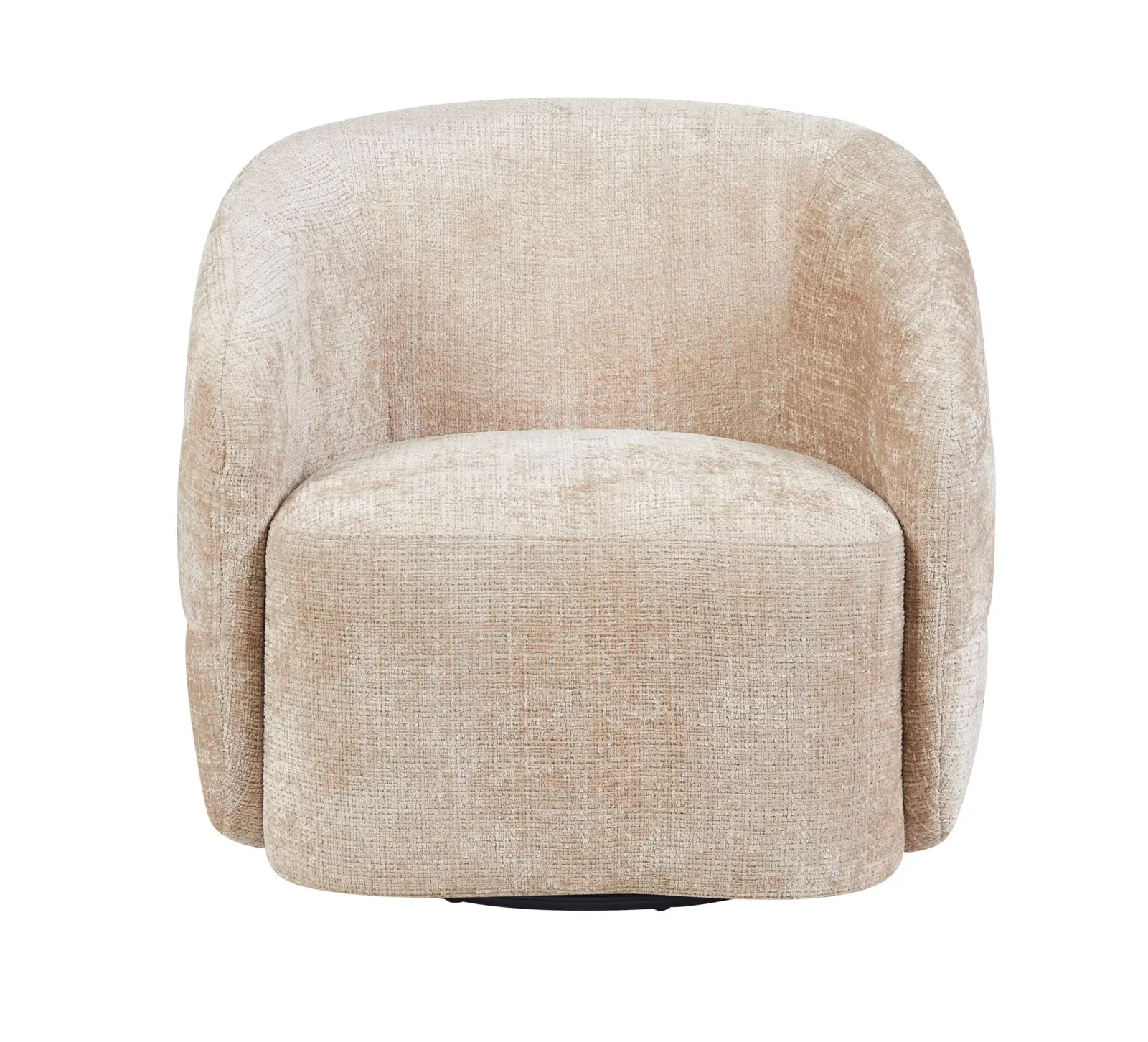 Drehbarer Sessel Yara Beige auf weißem Hintergrund, von vorne fotografiert, mit Fokus auf die Textur - Starfurn