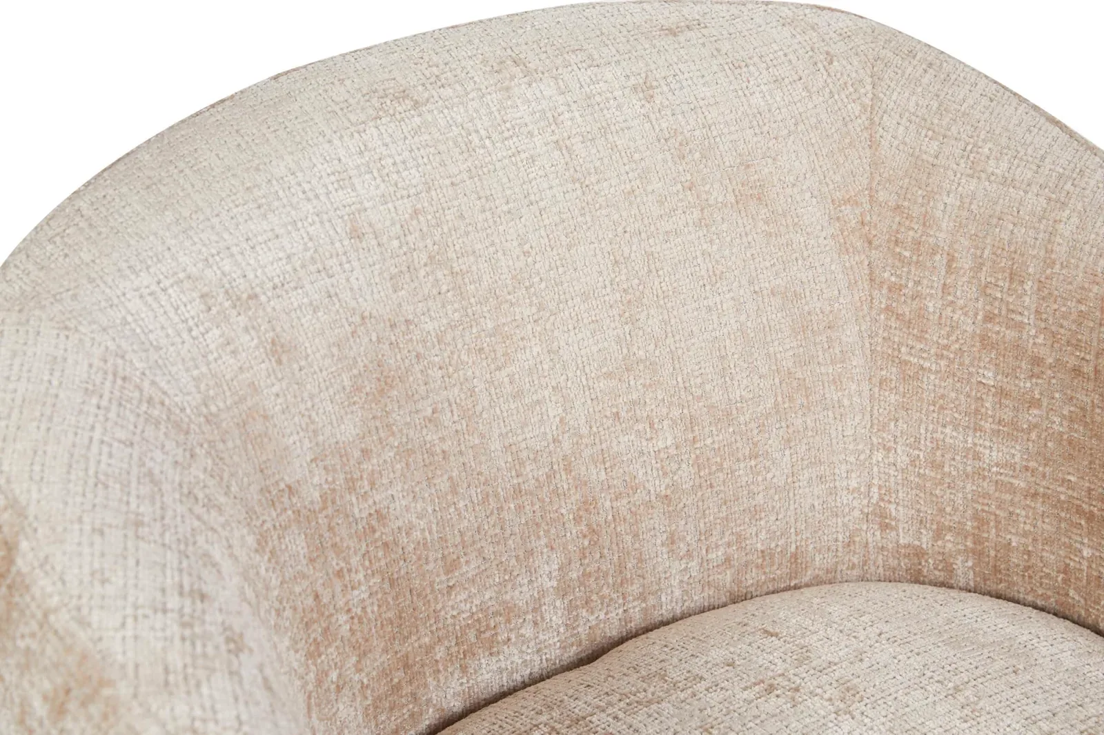 Detailaufnahme des Drehbarer Sessel Yara Beige, mit der Stofftextur und der Rundung der Rückenlehne - Starfurn
