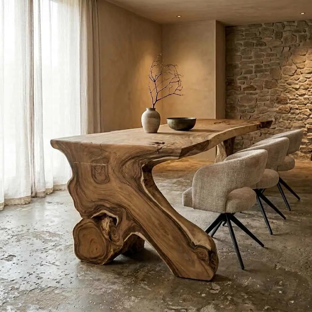 Tree Trunk Table Suar Wood Organic Root Leg 365 cm - World of Brosi