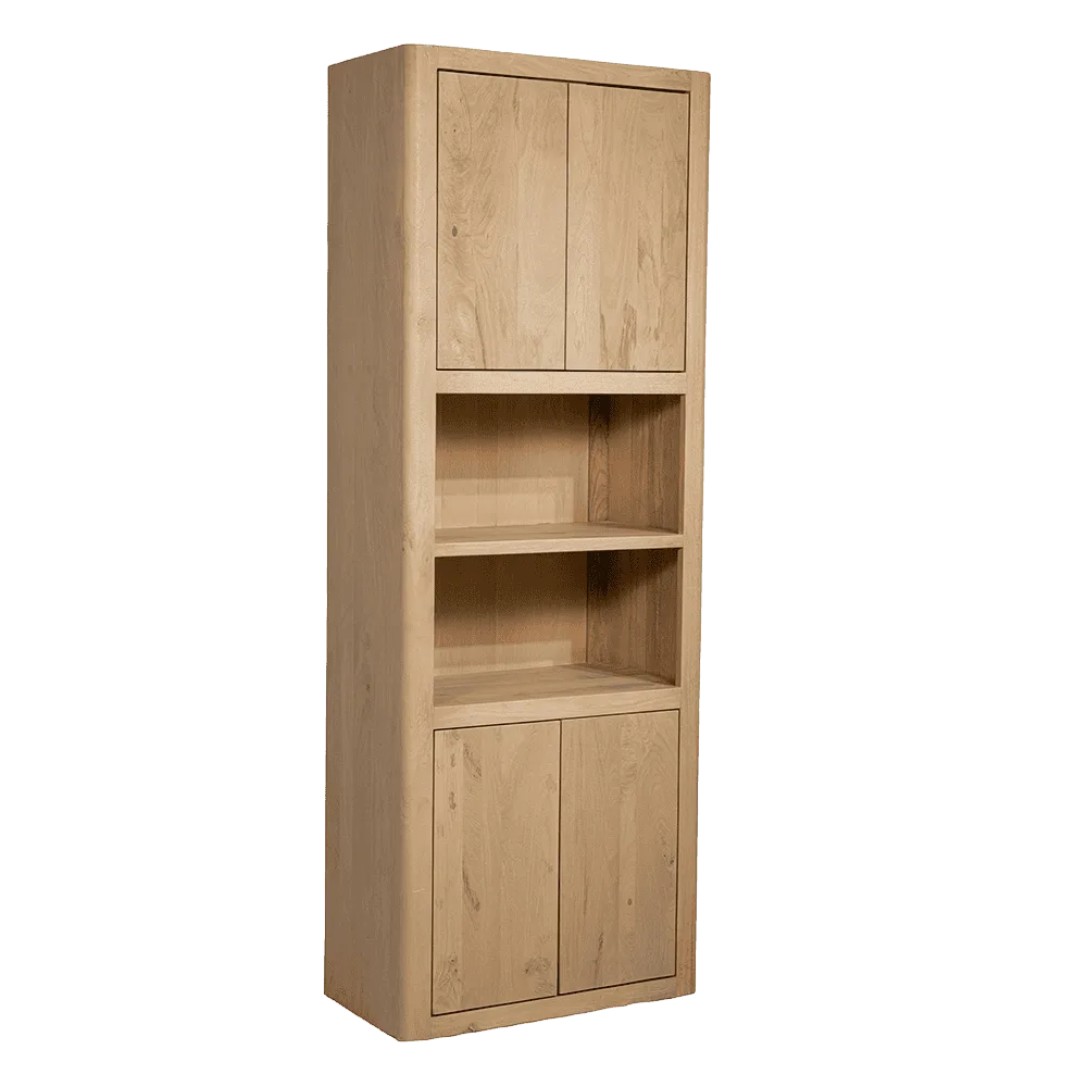 Tenna Aufbewahrungsschrank natur 80 cm, ein hoher Holzschrank mit zwei Türen und zwei offenen Fächern - Tower Living