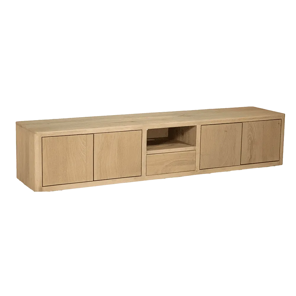 Tenna TV-Möbel naturel 200 cm, ein längliches Sideboard aus Holz mit Türen und Schubladen - Tower Living