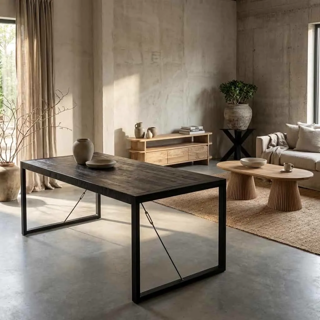 Esstisch Britt Schwarz 220 in einem stimmungsvollen Wohnzimmer mit Sofa, Couchtisch und Sideboard - Benoa