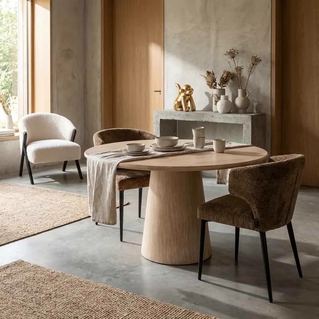 Mesa de comedor Fictus beige 140Ø (Madera, Natural) - Richmond Interiors