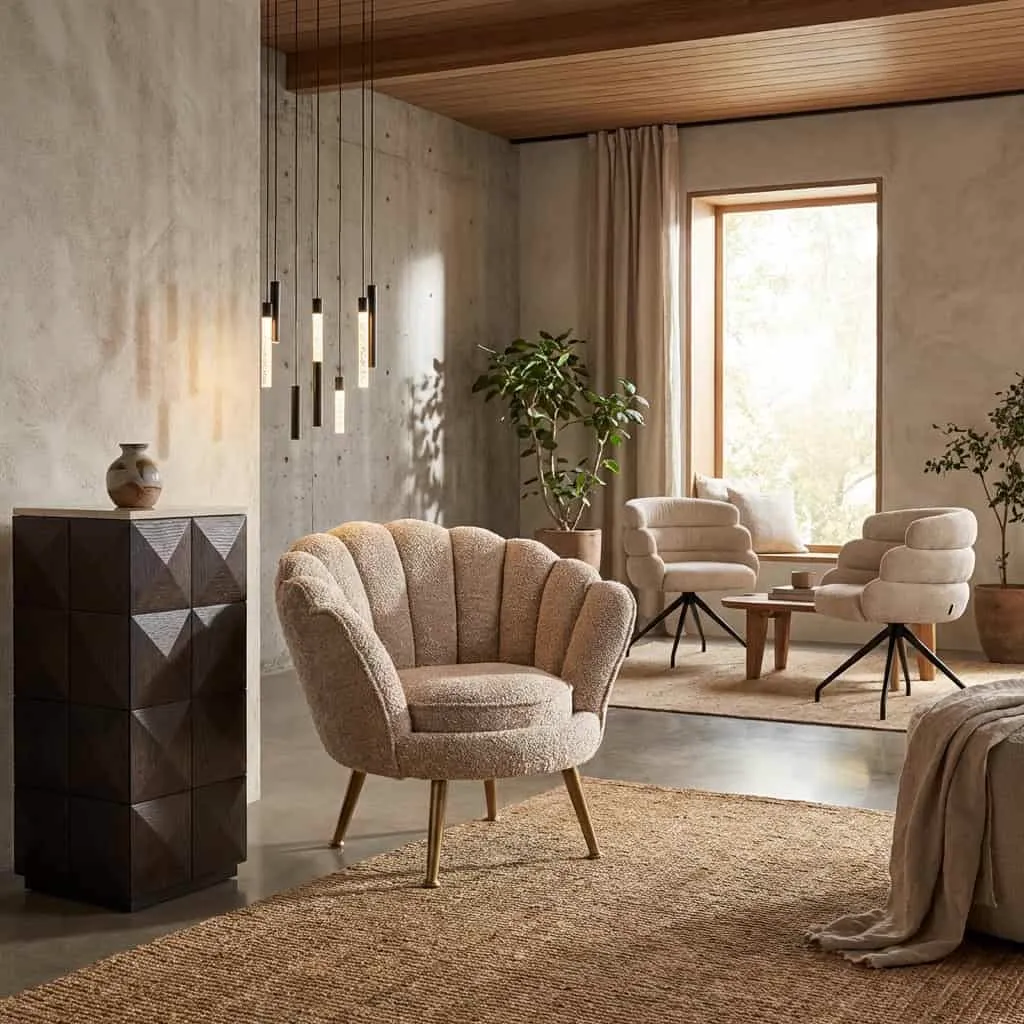 Lounge Sessel Charly lovely beige kids in einem modernen Wohnzimmer mit hoher Decke und großem Fenster - Richmond Interiors