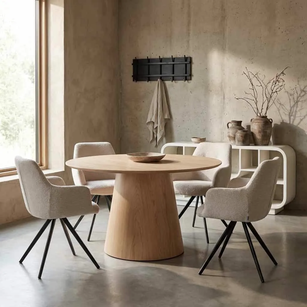 Esstisch Novero 130cm in einem modernen Esszimmer mit vier Stühlen und Dekoration - Livingfurn