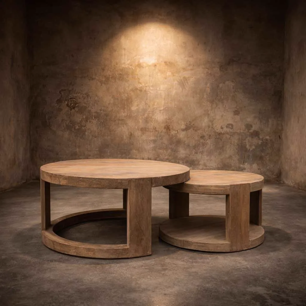 Astoria Couchtischset aus 2 in einer stimmungsvollen Studio-Umgebung mit einem Scheinwerfer im Hintergrund - World of Brosi