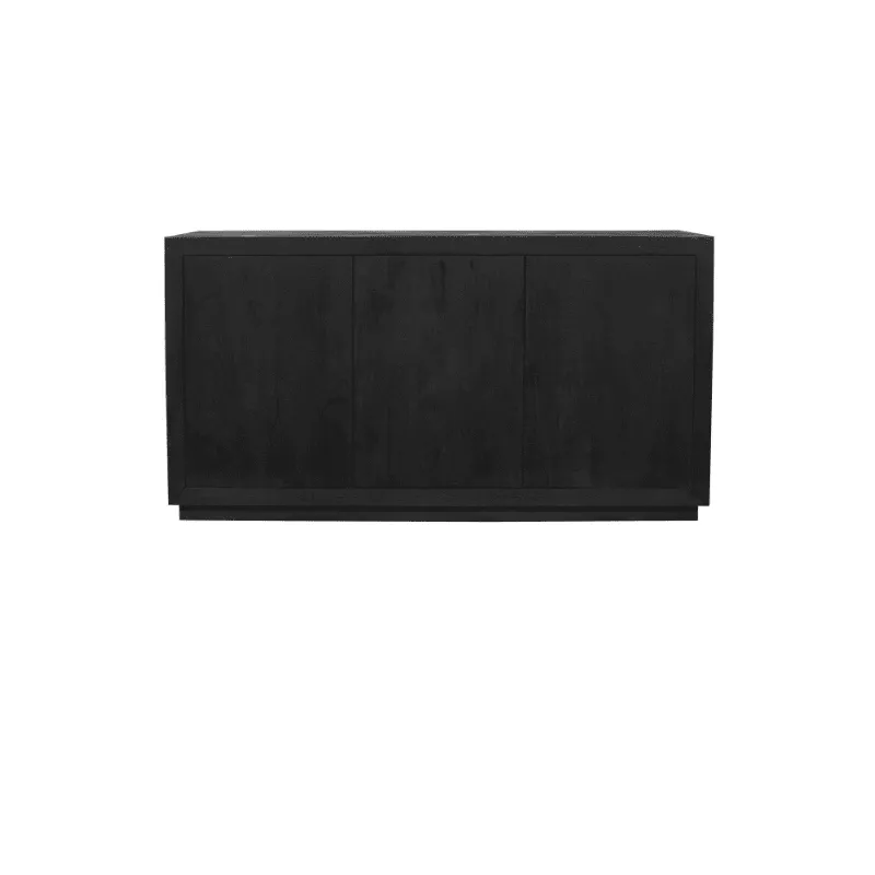Sideboard Brüssel Schwarz Mangoholz 150 cm auf weißem Hintergrund, aus einer geraden Kameraperspektive - Starfurn