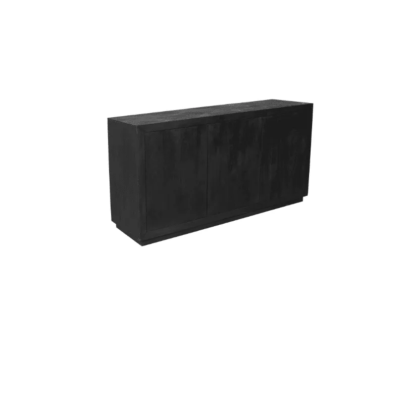 Sideboard Brüssel Schwarz Mangoholz 150 cm auf weißem Hintergrund, schräg von vorne fotografiert - Starfurn