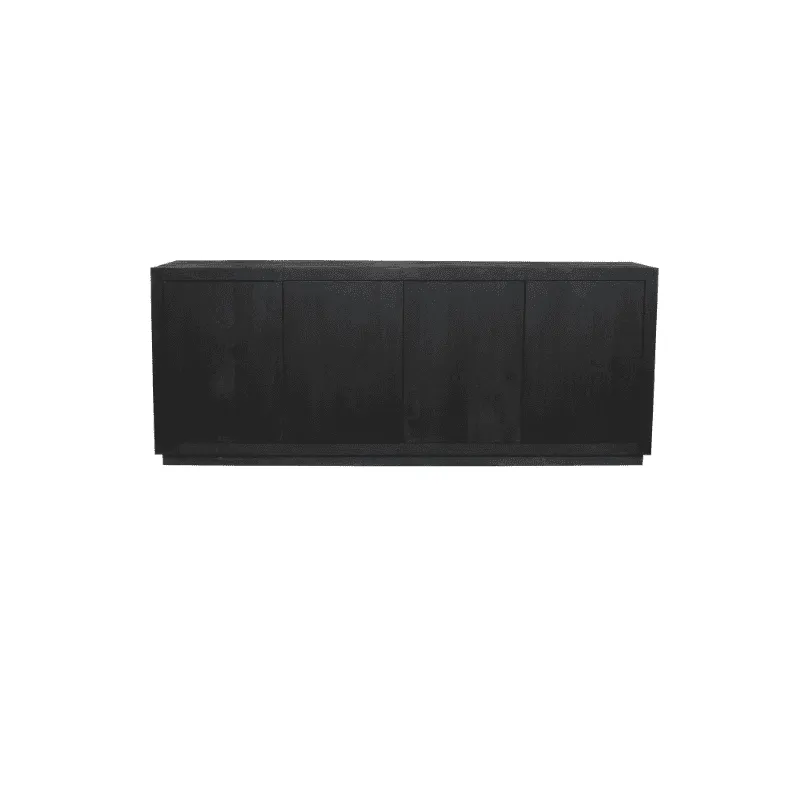 Sideboard Brüssel Schwarz Mangoholz 200 cm auf weißem Hintergrund, frontal aufgenommen - Starfurn