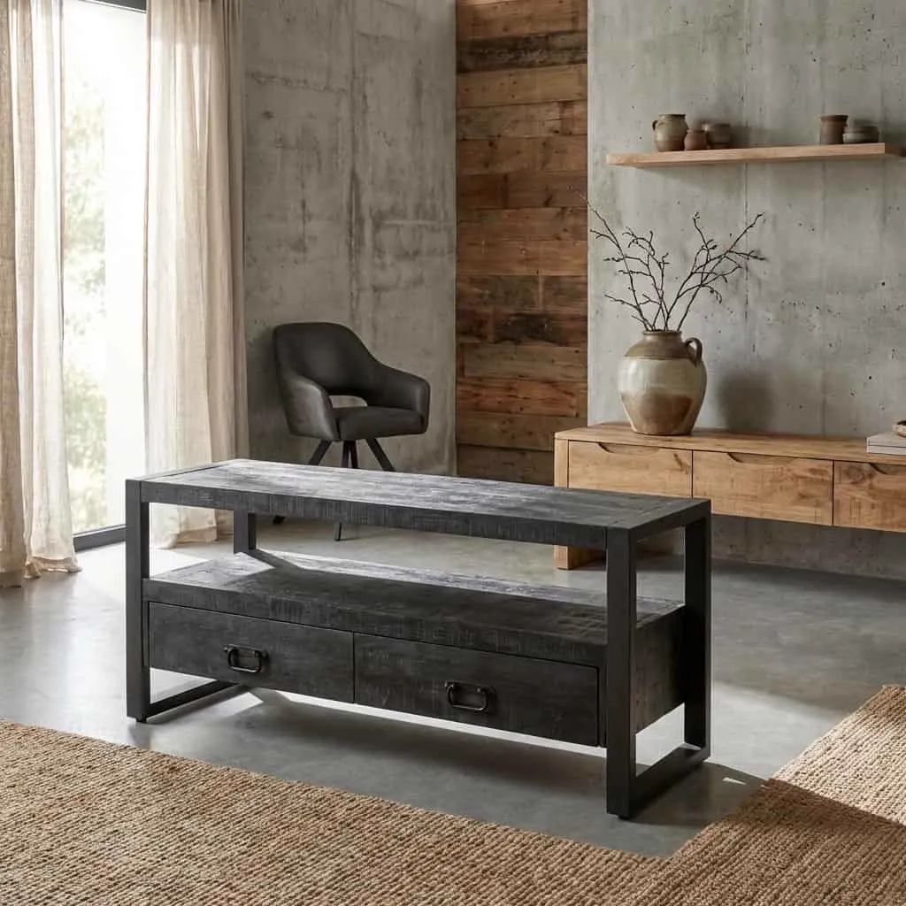 TV Unit Britt Black with Drawers 120 - Benoa