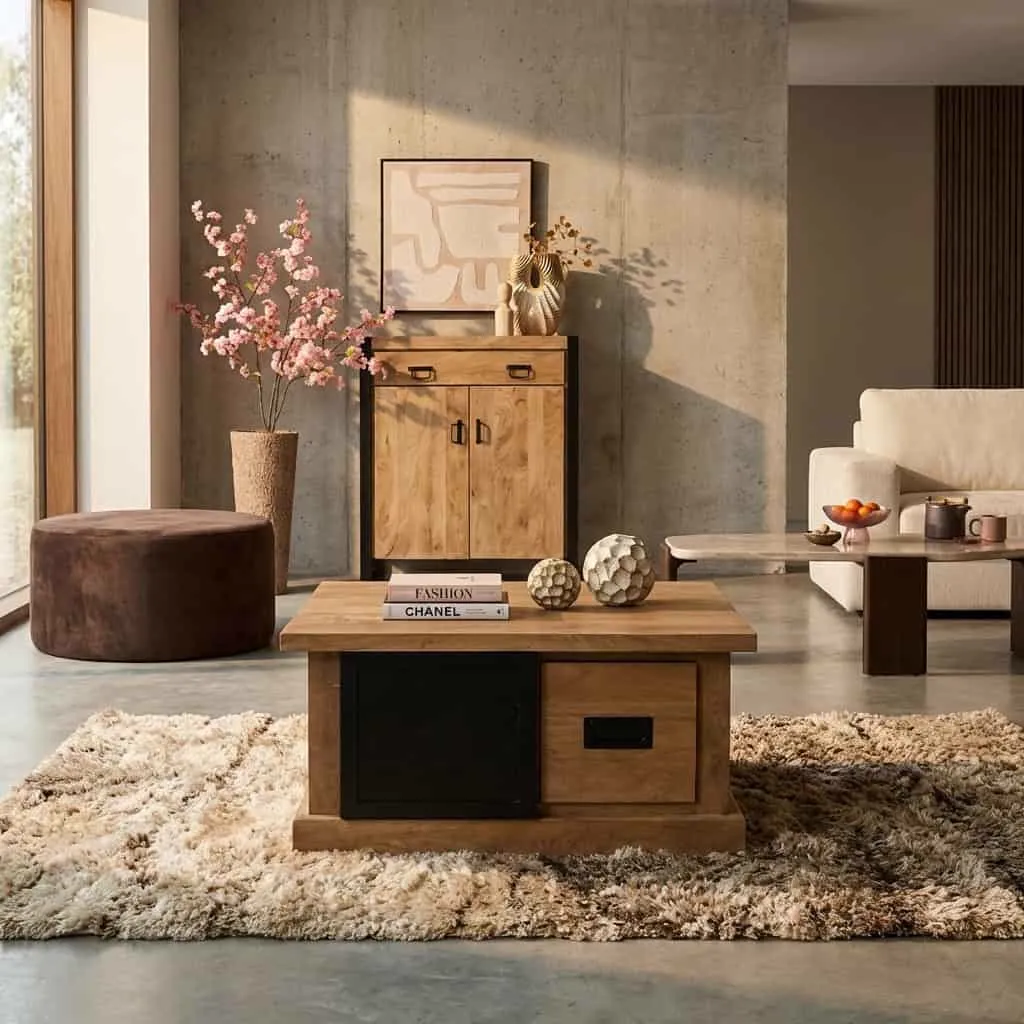 Quadratischer Couchtisch Noa Natur Mangoholz 80 cm - Starfurn