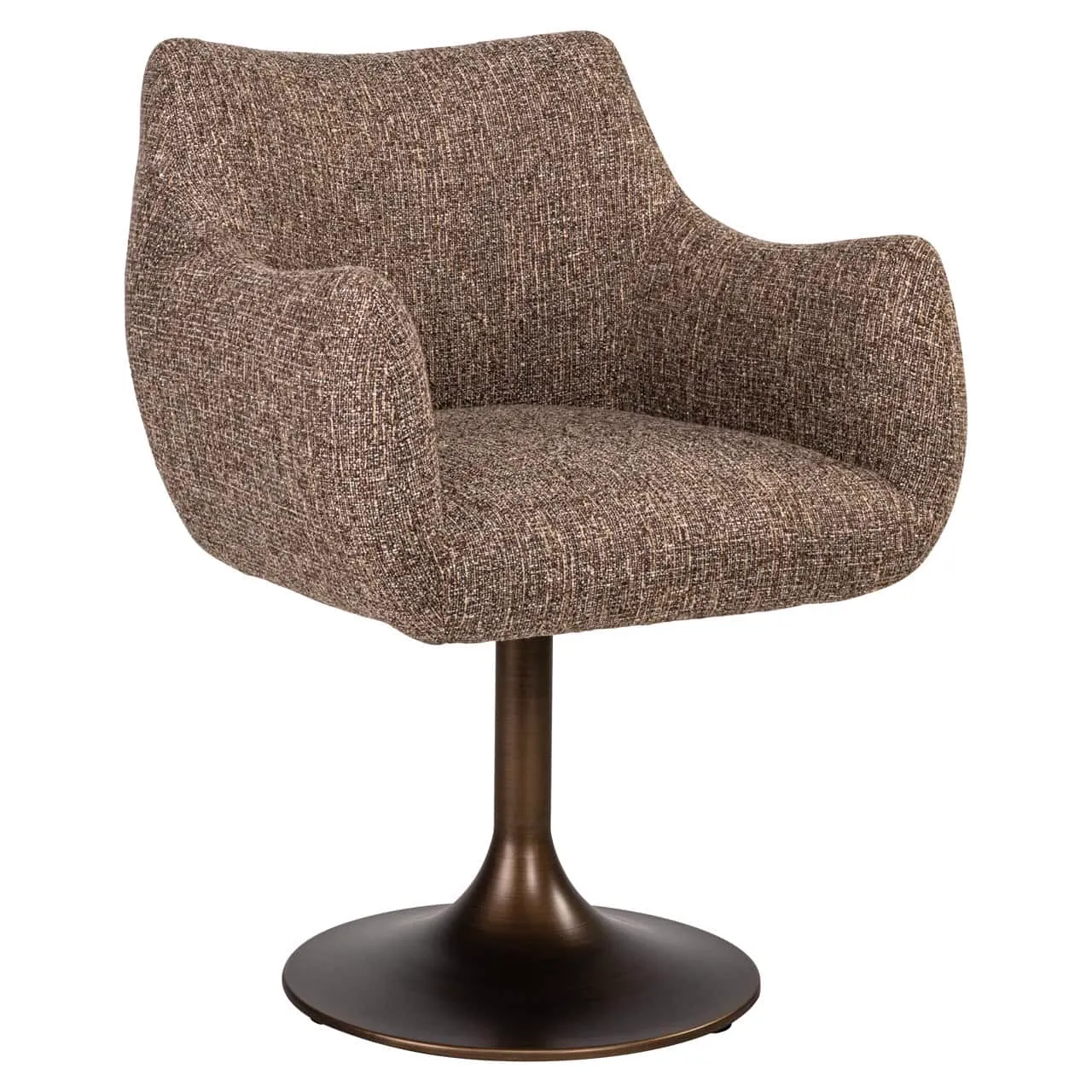 Esszimmerstuhl Aldo brown tweed Drehstuhl auf weißem Hintergrund, aus einer leicht schrägen Kameraperspektive - Richmond Interiors