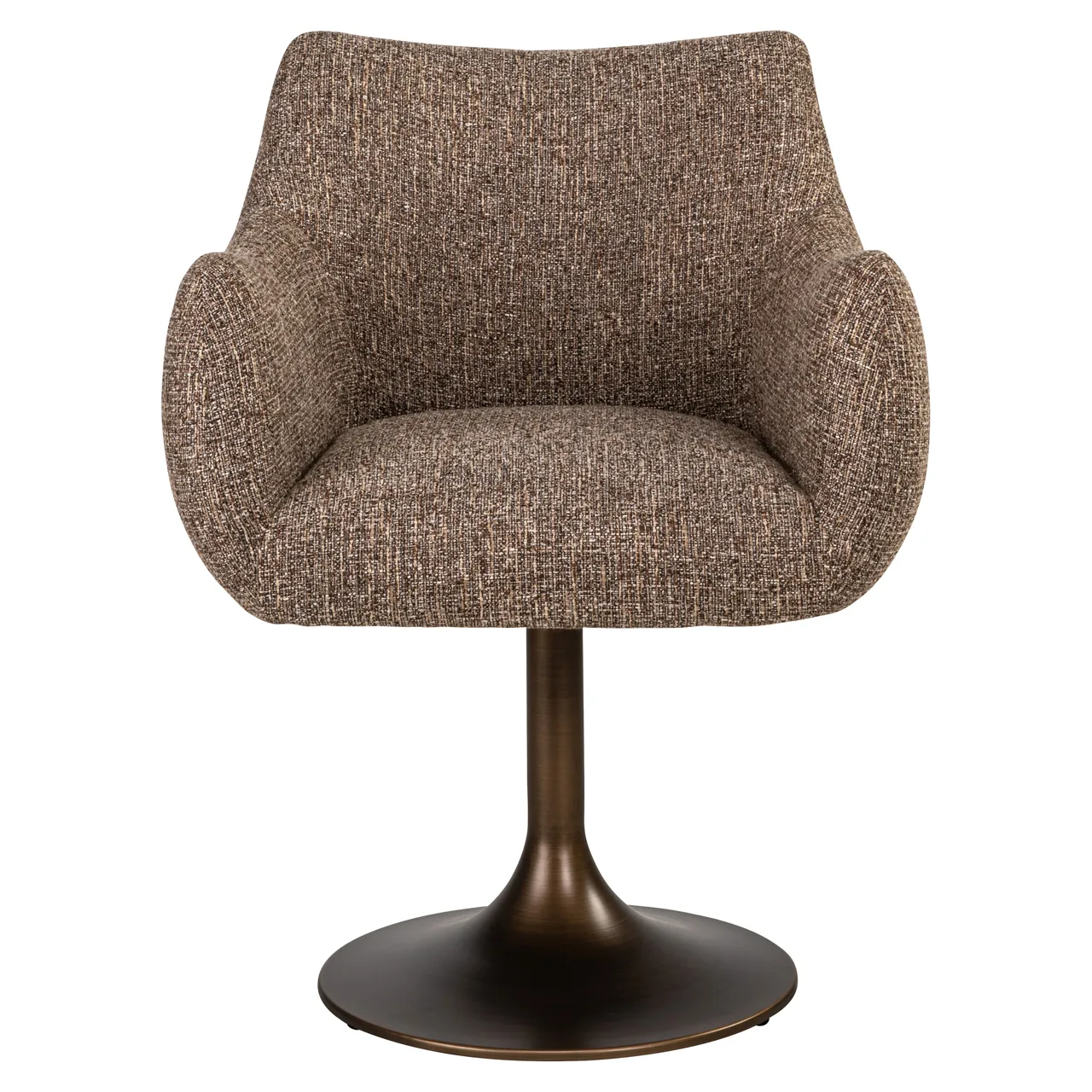 Esszimmerstuhl Aldo brown tweed Drehstuhl auf weißem Hintergrund, von vorne fotografiert - Richmond Interiors