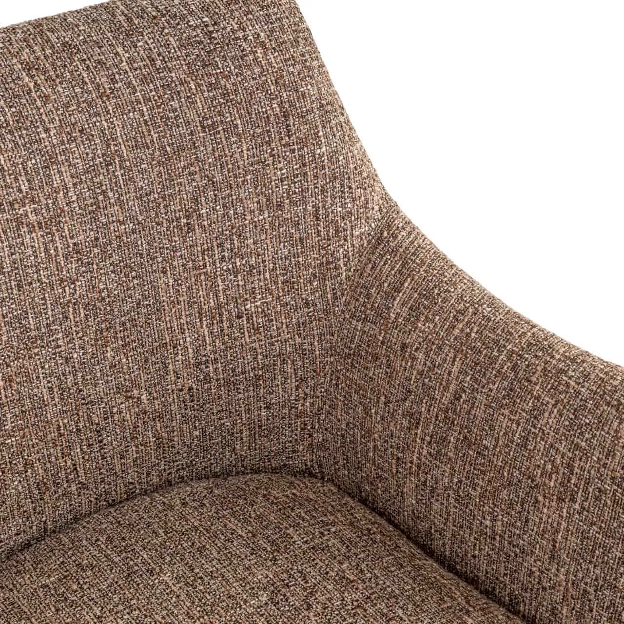 Nahaufnahme des braunen Tweedstoffs und der Rundung der Rückenlehne des Esszimmerstuhls Aldo brown tweed Drehstuhl - Richmond Interiors