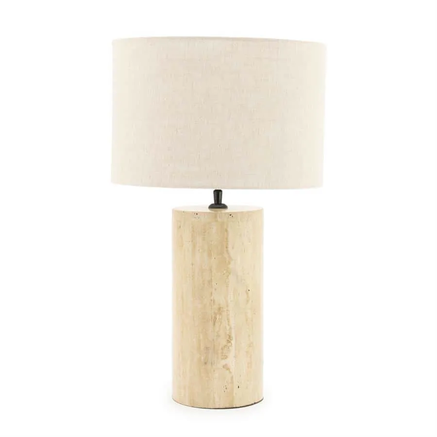 Table Lamp Amara Small Natural Travertine & Linen - By-Boo