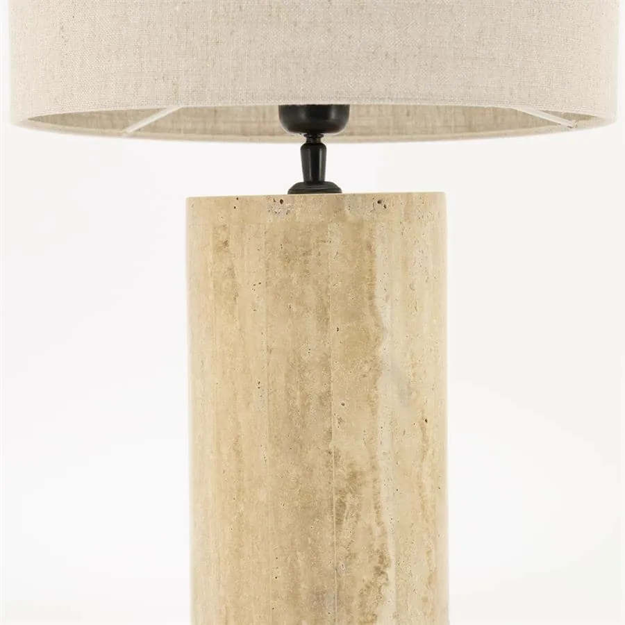 Table Lamp Amara Small Natural Travertine & Linen - By-Boo