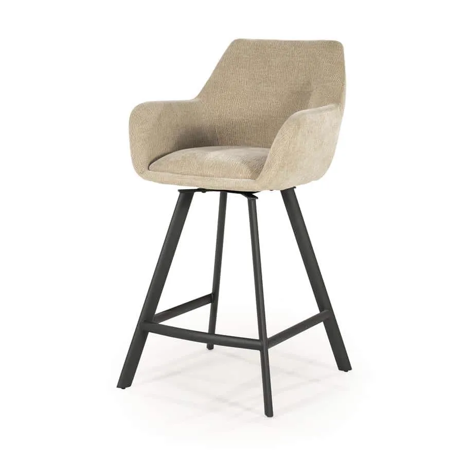 Barhocker Bliss mit Armlehne in Taupe auf weißem Hintergrund, aus einem niedrigen Blickwinkel fotografiert - By-Boo