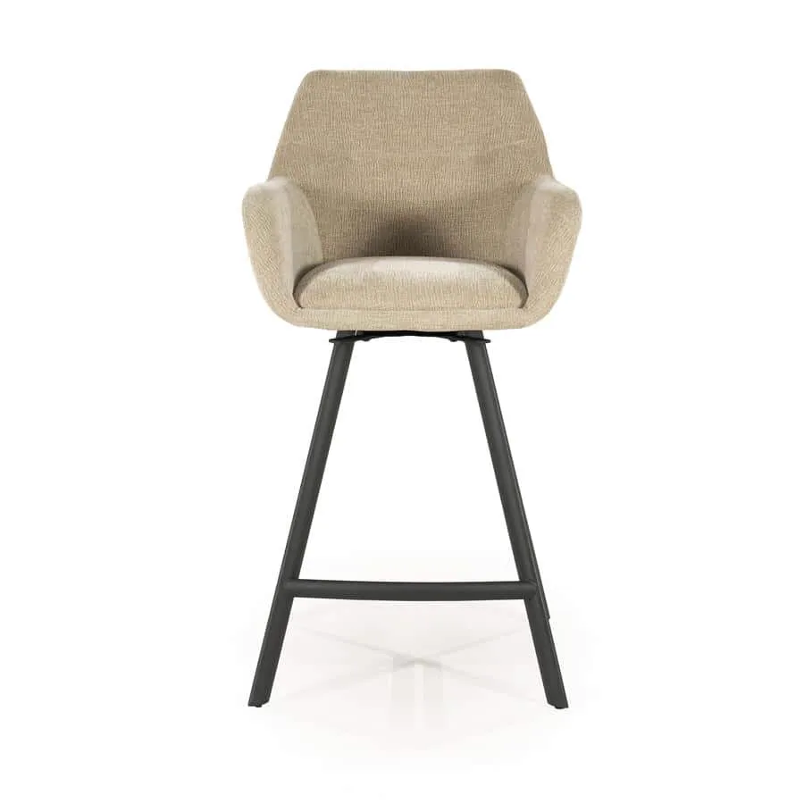 Barhocker Bliss mit Armlehne - Taupe auf weißem Hintergrund, frontal gesehen - By-Boo