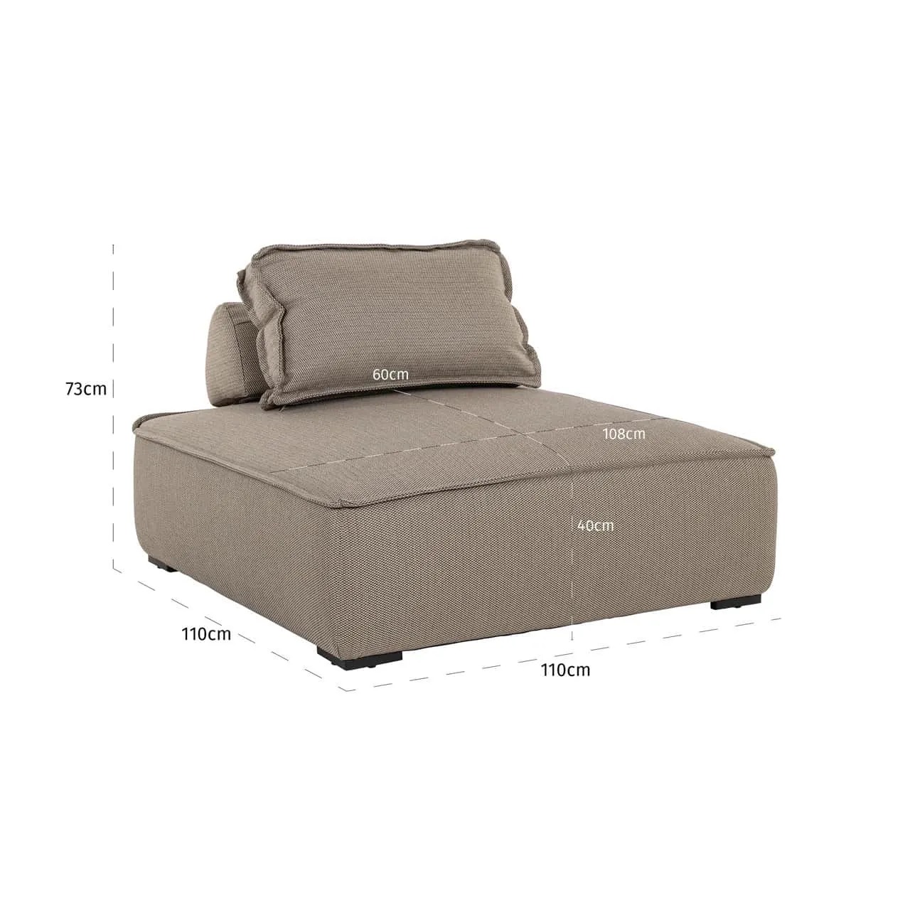 Loungesessel Jondal taupe auf weißem Hintergrund mit Maßen von 110cm Breite, 110cm Tiefe und 73cm Höhe - Richmond Interiors