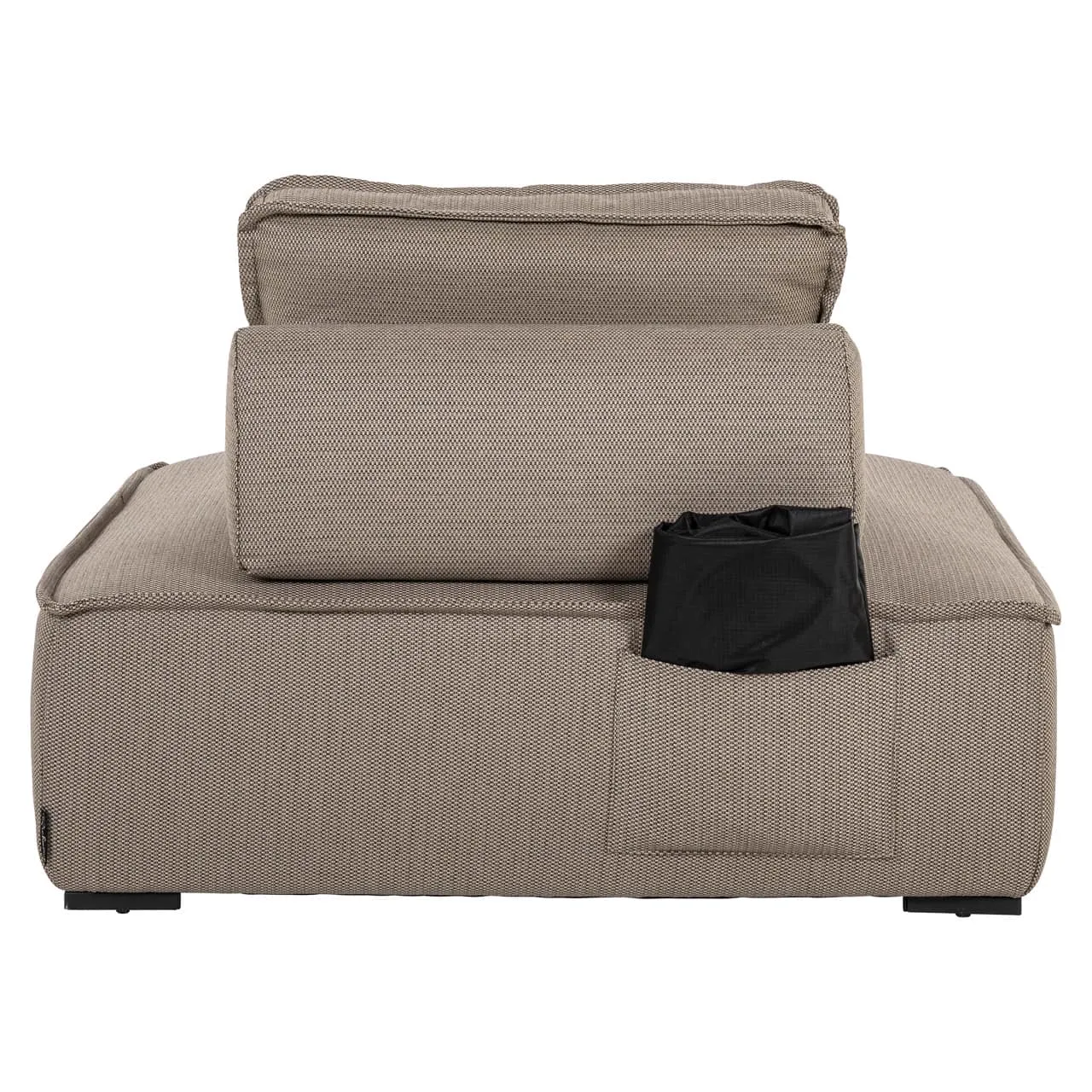 Loungesessel Jondal taupe von vorne auf weißem Hintergrund, mit einem schwarzen Aufbewahrungsfach an der Seite - Richmond Interiors