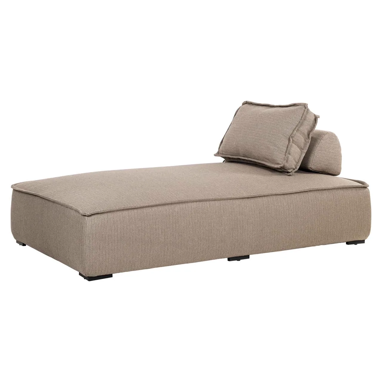 Outdoor-Liegebett Jondal Taupe auf weißem Hintergrund, mit einem Kissen und Nackenkissen - Richmond Interiors