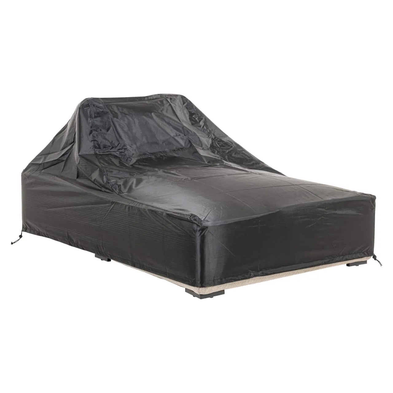 Outdoor-Liegebett Jondal Taupe mit einer schwarzen Abdeckplane, auf weißem Hintergrund fotografiert - Richmond Interiors