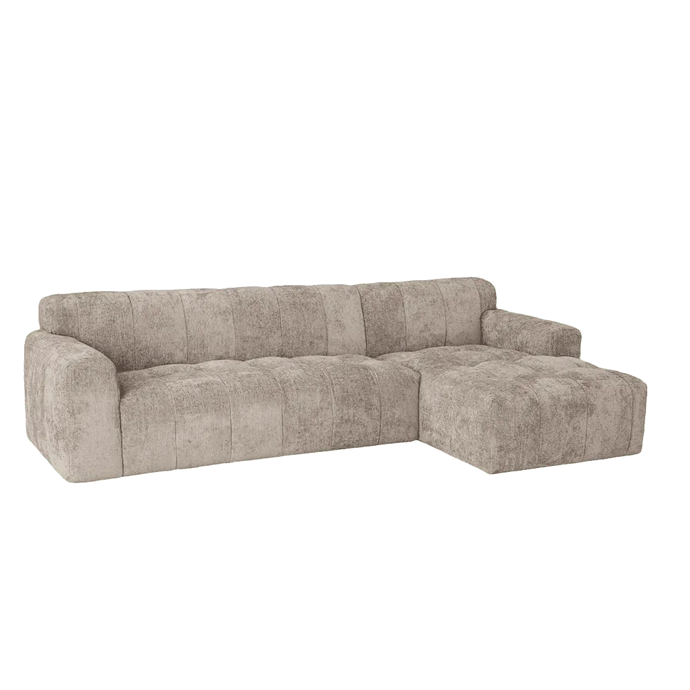 Austin 2 5-AL + Chaise R - Haga 30 beige Sofa mit Recamiere auf weißem Hintergrund - Tower Living