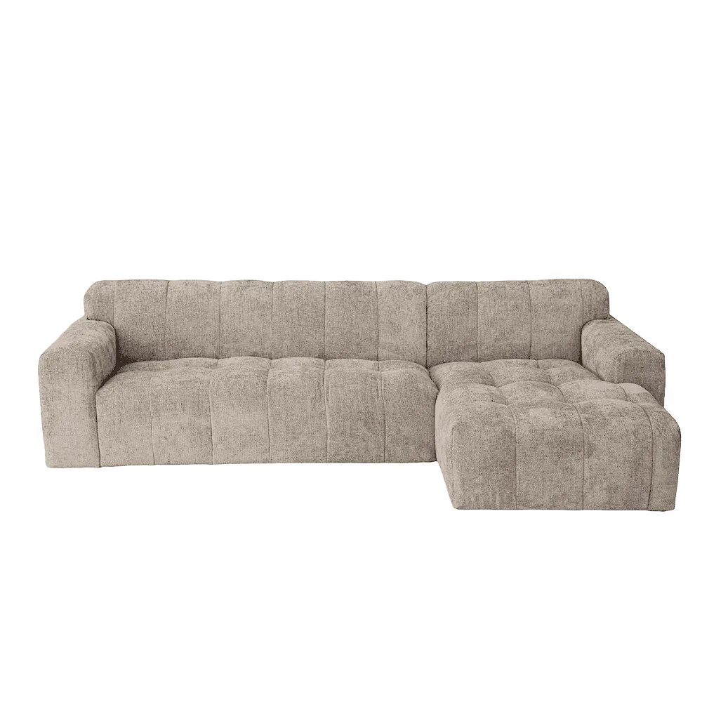 Das Austin 2 5-AL + Chaise R - Haga 30 beige Sofa mit Chaiselongue auf weißem Hintergrund - Tower Living