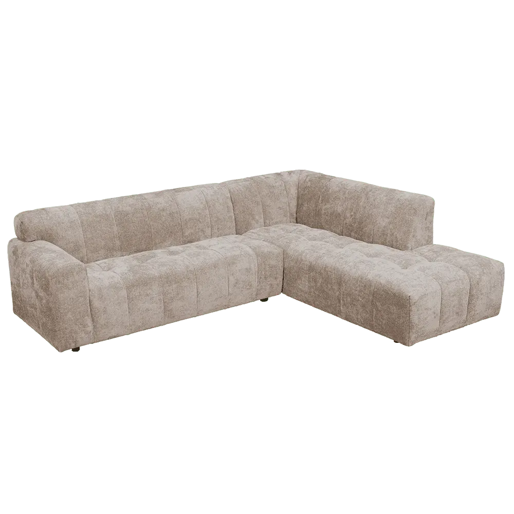 Das Austin 2 5-AL + Ottoman R - Haga 30 beige Sofa in einer Studio-Aufstellung, von vorne fotografiert - Tower Living