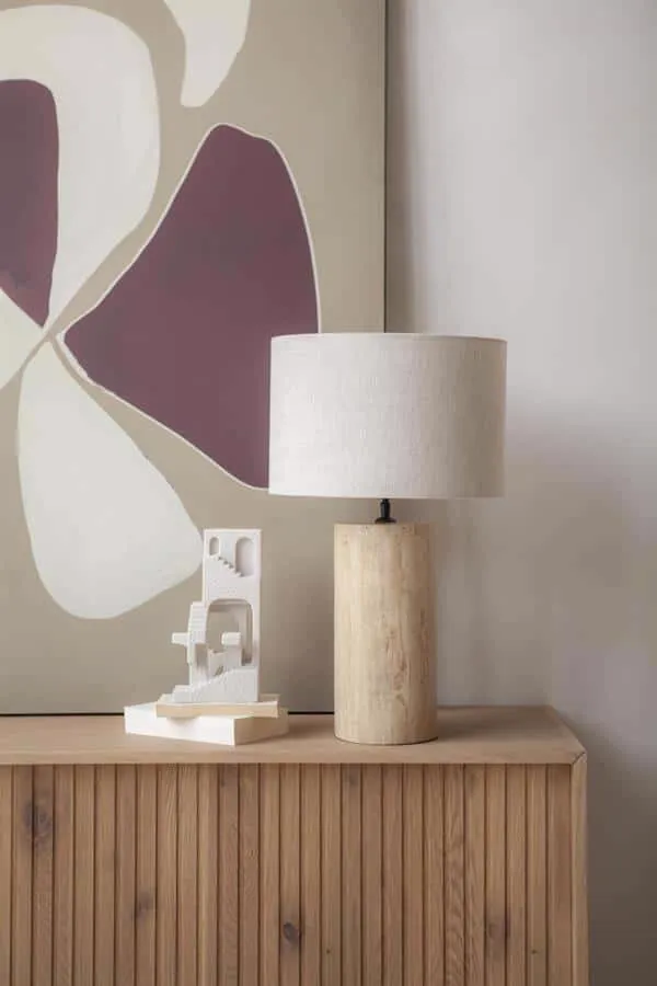 Table Lamp Amara Small Natural Travertine & Linen - By-Boo