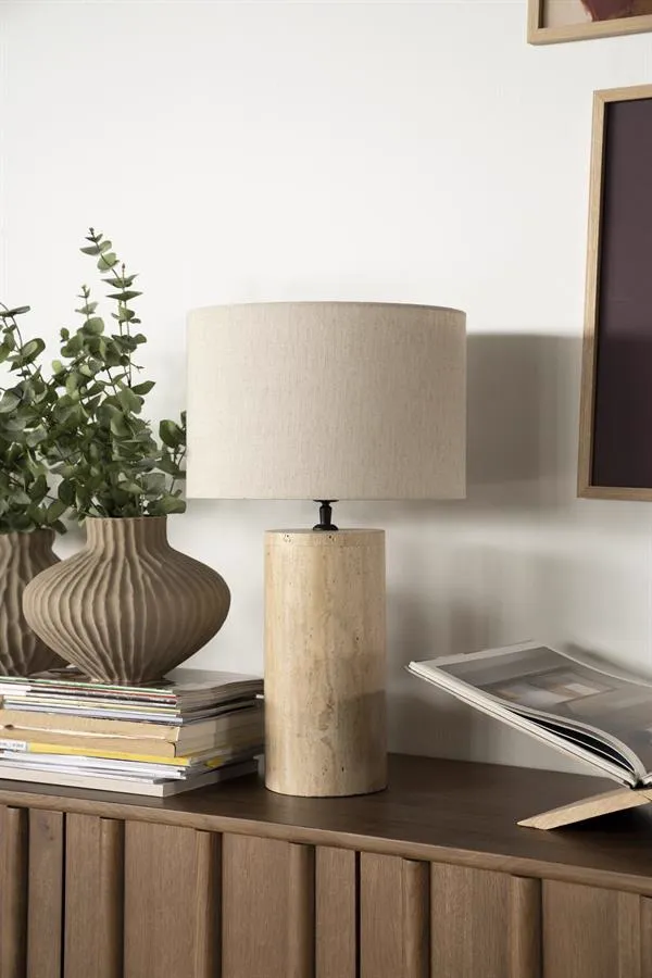 Table Lamp Amara Small Natural Travertine & Linen - By-Boo