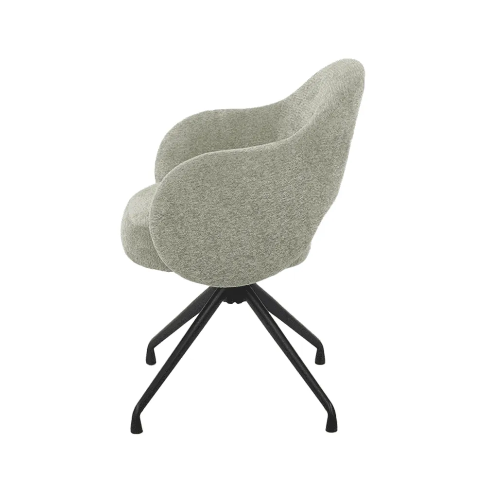 Porto Sessel in Toro 135 Olive, drehbar, mit schwarzen Beinen, schräg von hinten auf weißem Hintergrund fotografiert - Tower Living