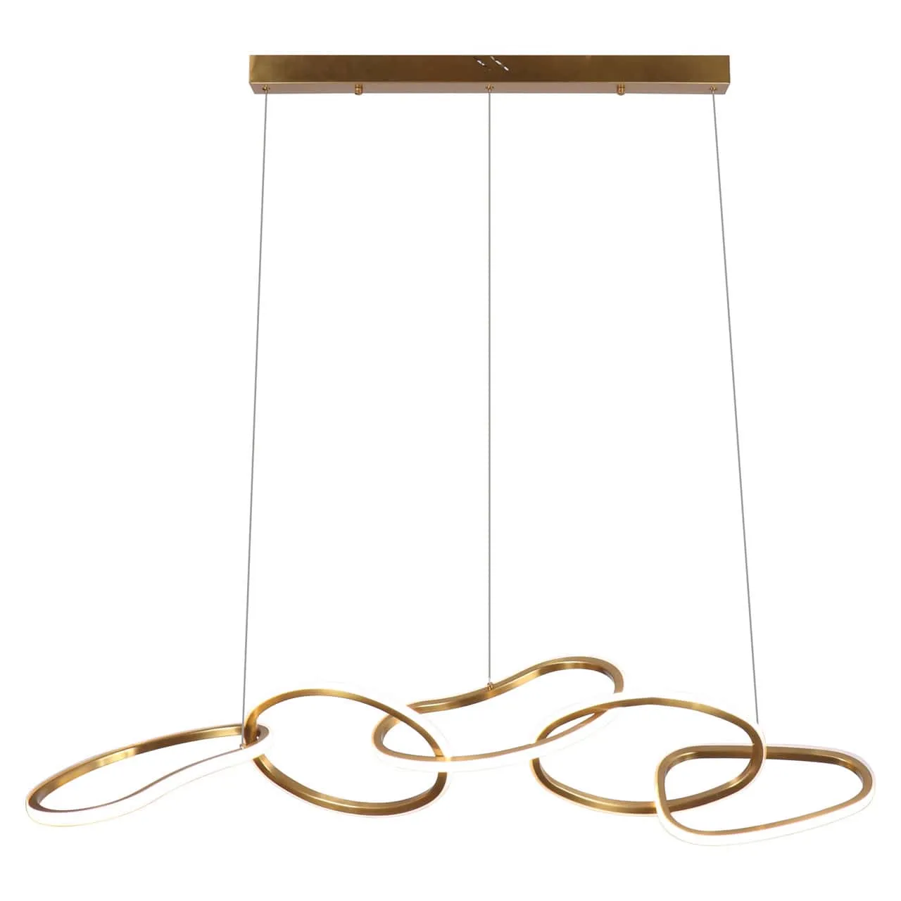 Hängeleuchte Flyn Brushed Gold mit mehreren ineinander übergehenden ovalen Formen auf weißem Hintergrund - Richmond Interiors