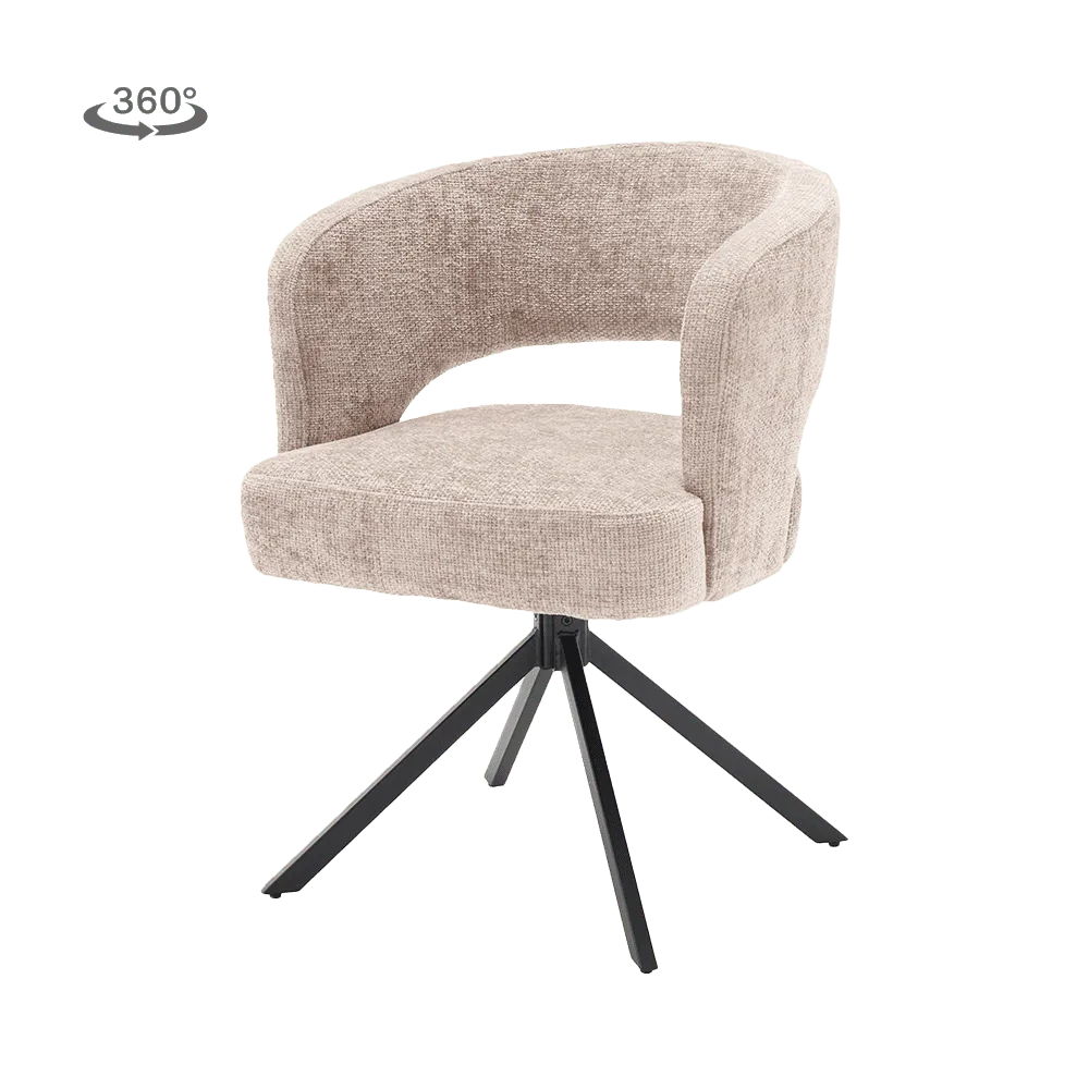Mura Sessel in Haga 30 Beige Stoff, drehbar, mit einem schwarzen Spinnenfuß auf grünem Hintergrund - Tower Living