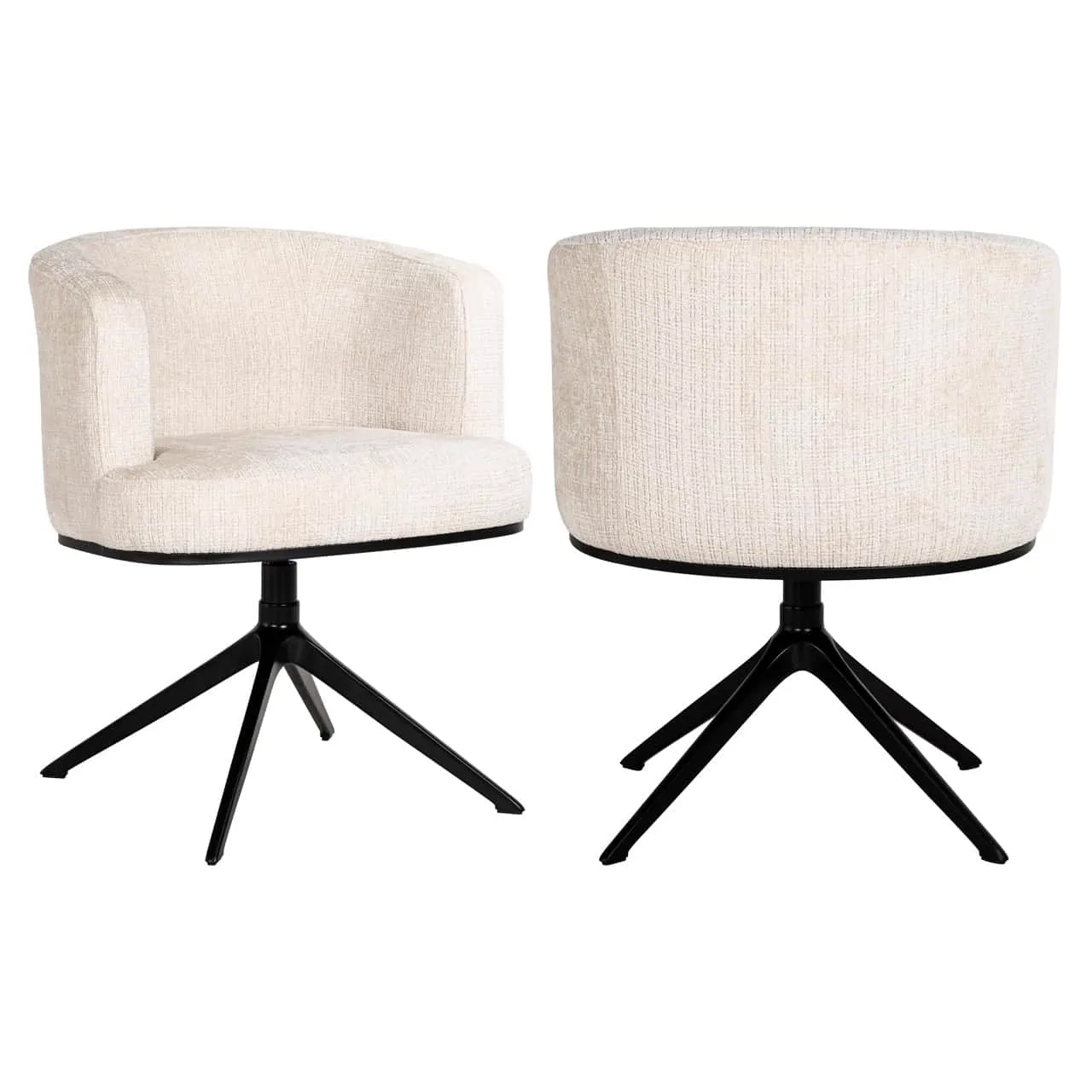 Zwei Essstühle Cheyenne niagara beige swivel auf weißem Hintergrund, aus verschiedenen Blickwinkeln fotografiert - Richmond Interiors
