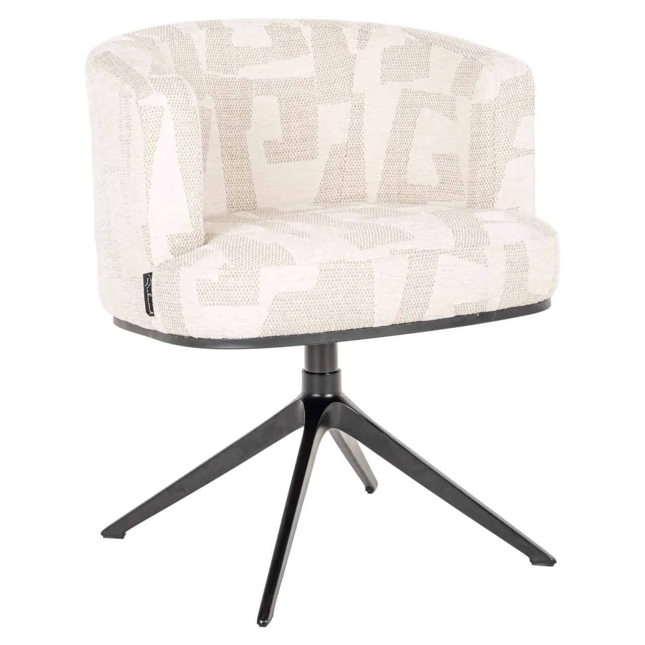 Esszimmerstuhl Cheyenne beige graffic swivel auf weißem Hintergrund, schräg von vorne fotografiert - Richmond Interiors