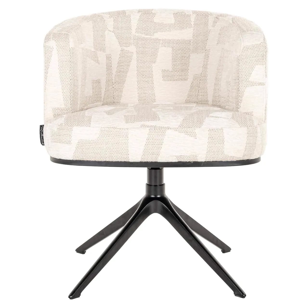 Esszimmerstuhl Cheyenne beige graphic swivel auf weißem Hintergrund, aus einem niedrigen Blickwinkel fotografiert - Richmond Interiors