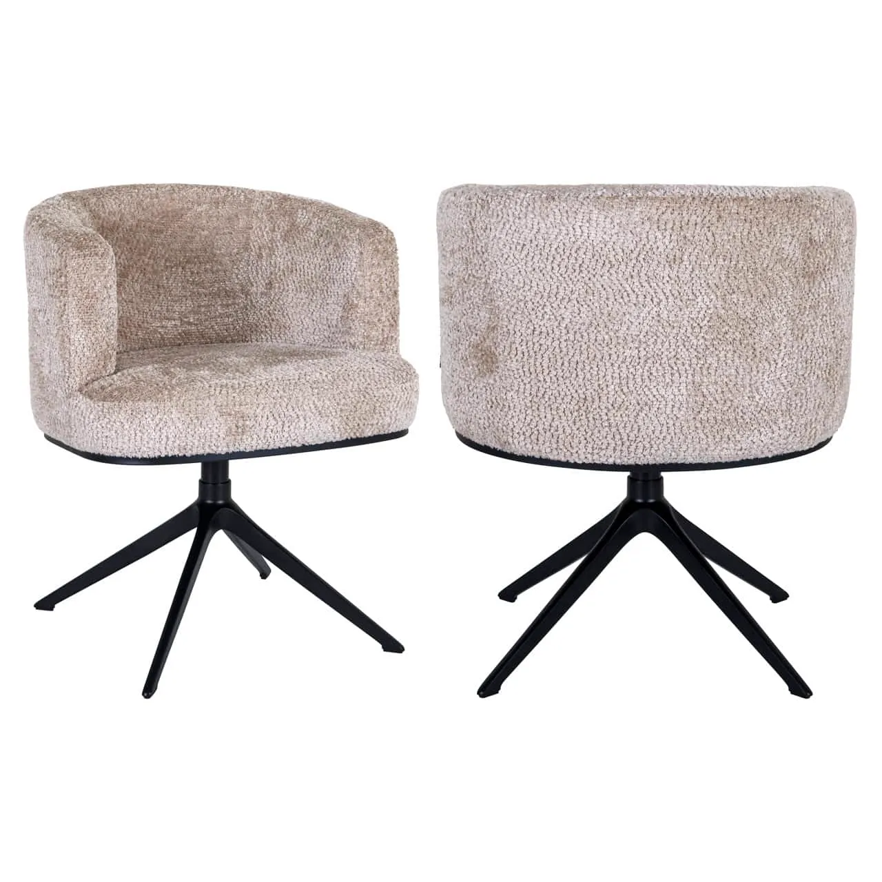 Zwei Esszimmerstühle Cheyenne lovely beige swivel auf weißem Hintergrund, aus verschiedenen Blickwinkeln fotografiert - Richmond Interiors