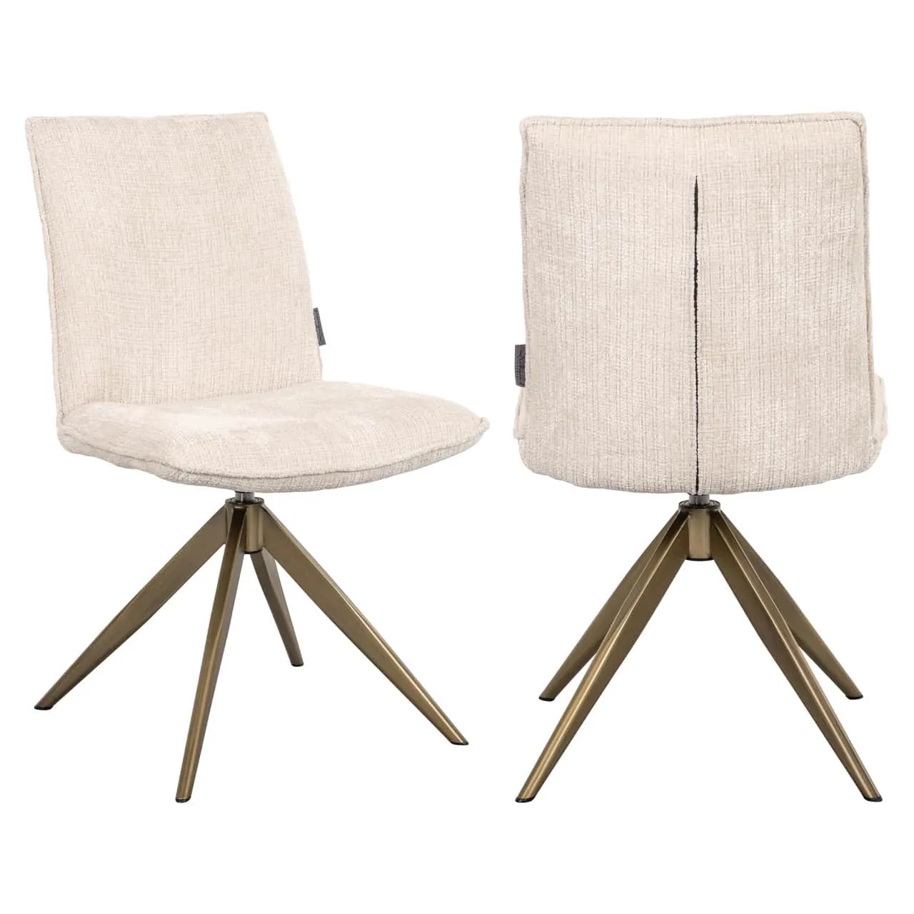 Esszimmerstuhl Dakota Niagara beige Swivel, von vorne und hinten auf weißem Hintergrund - Richmond Interiors