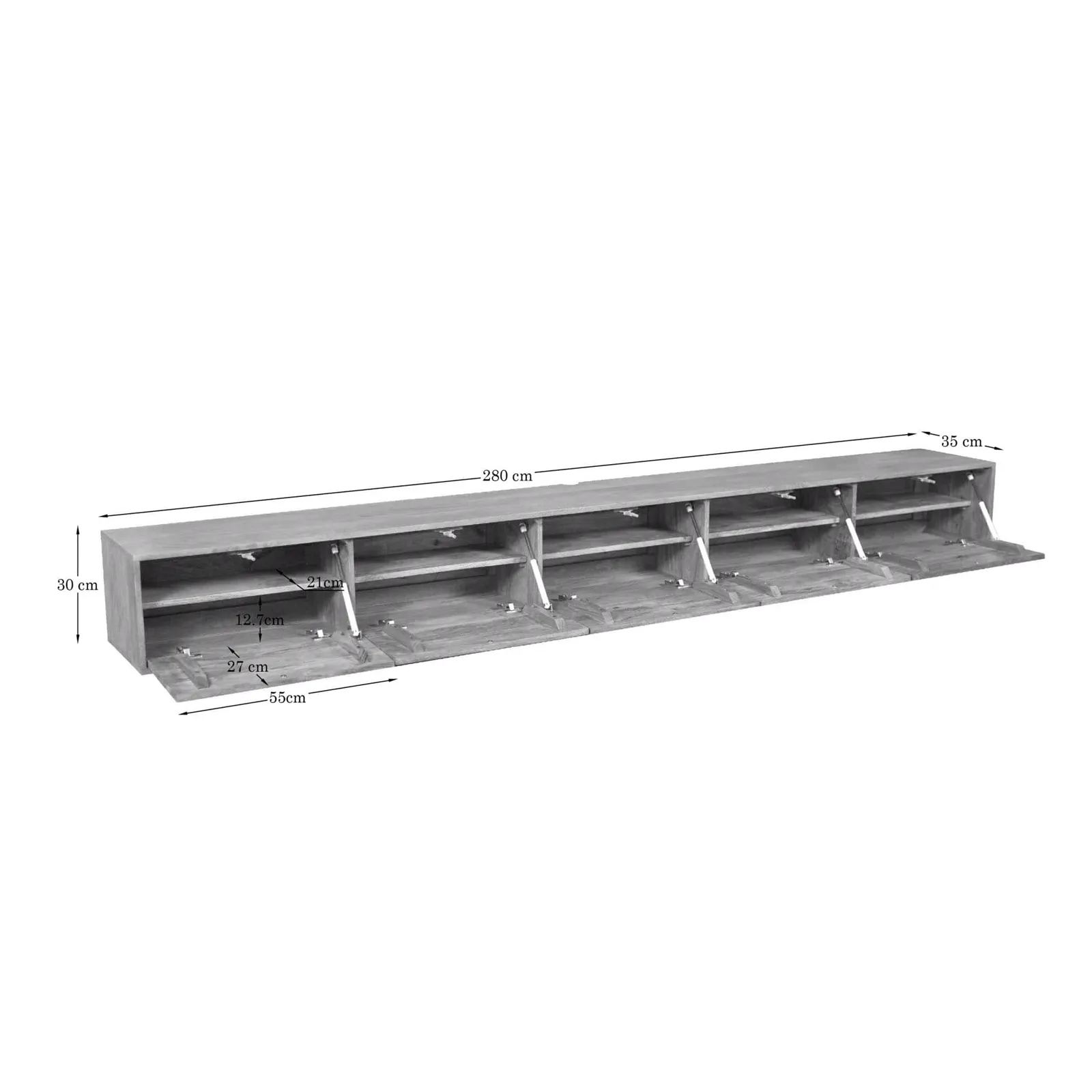 Vision Natural Mango Wood Floating TV Cabinet 280 cm - Starfurn