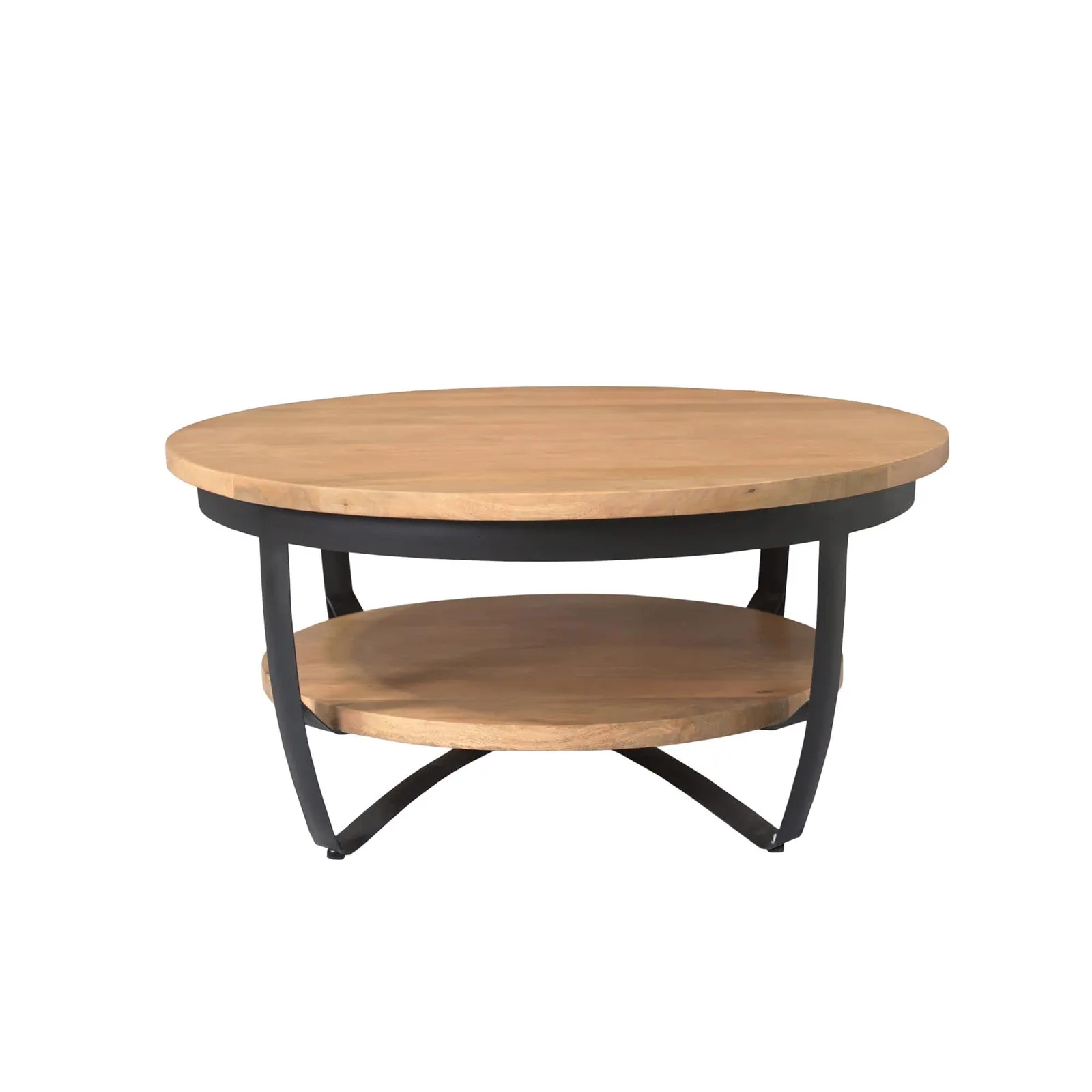 Couchtisch Paras Naturel Mangoholz 90 cm auf weißem Hintergrund, schräg von vorne fotografiert - Starfurn