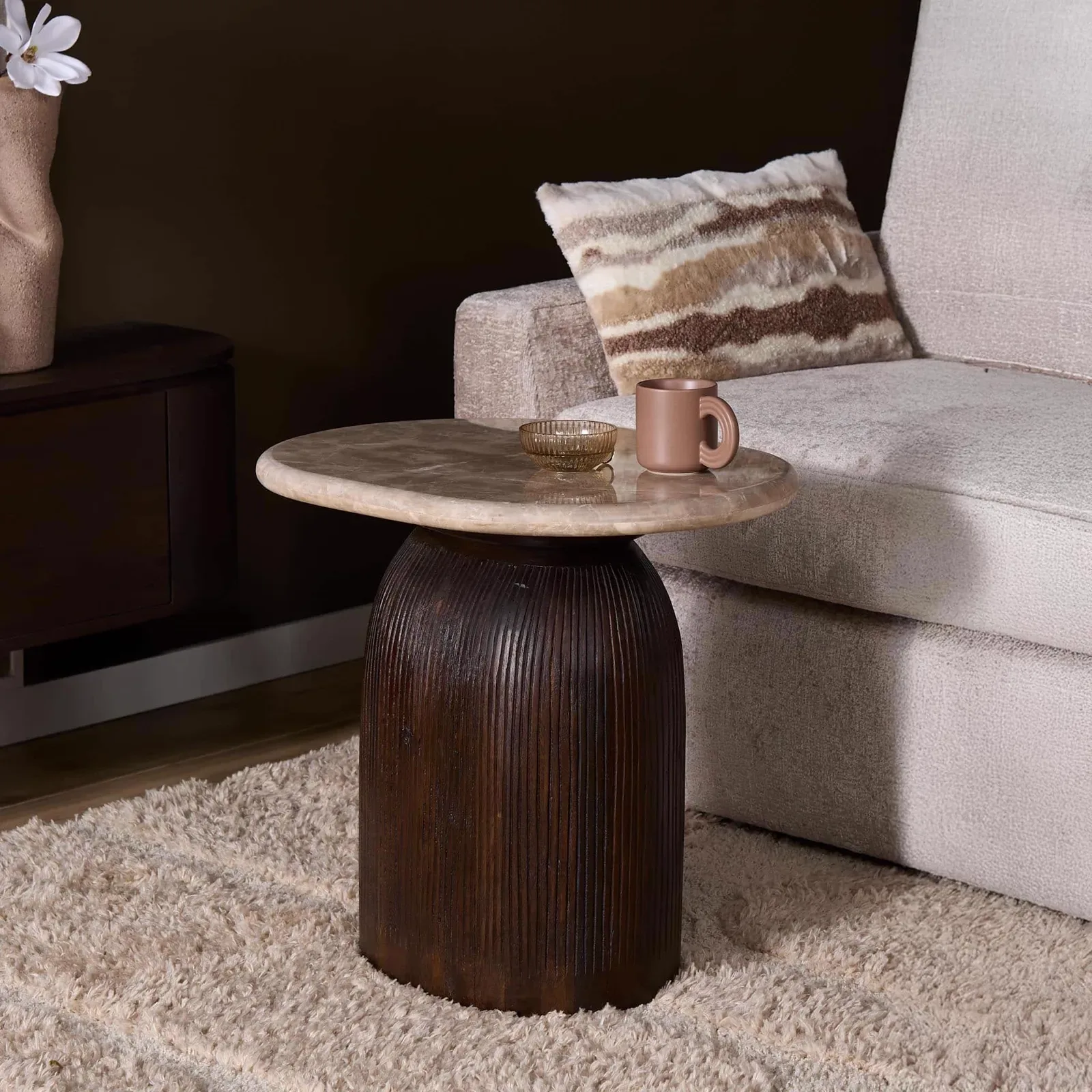 Side Table Noel Brown Marble 60 cm - Starfurn