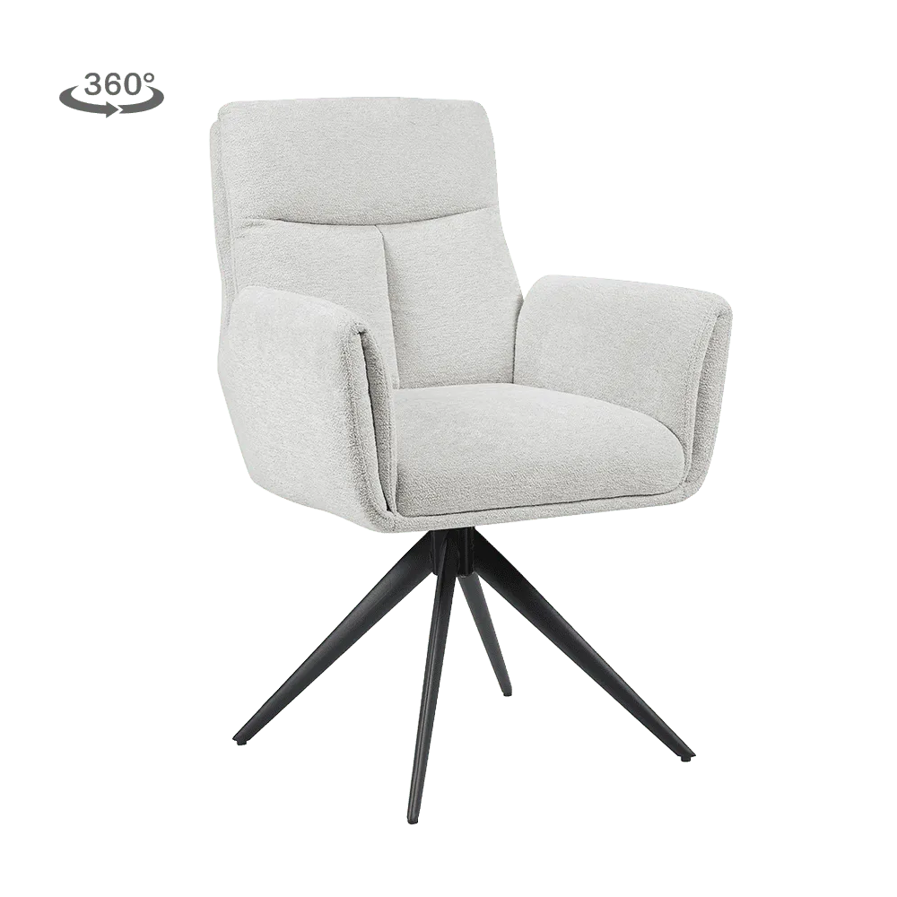 Varzo Armsessel in Toro 25 Cream Stoff, drehbar, mit schwarzem Spinnenfuß auf einfarbigem Hintergrund - Tower Living