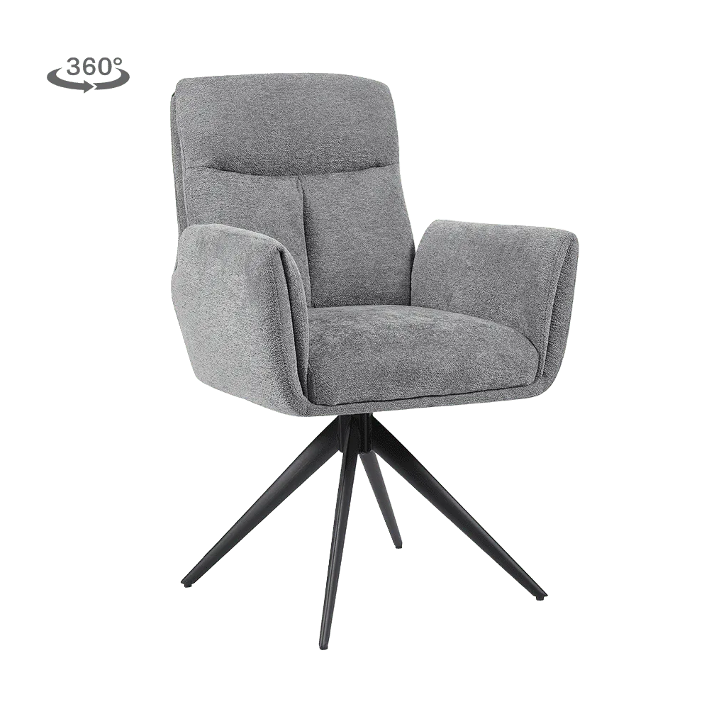 Varzo Sessel in Toro 5 grey Stoff, drehbar, mit schwarzem Spinnenfuß auf einfarbigem Hintergrund - Tower Living