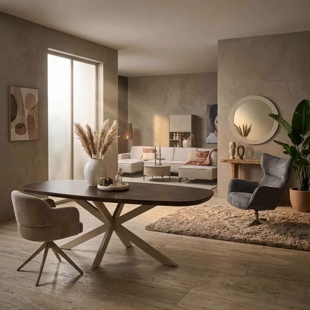 Deens ovale eettafel Madison Bruin Poot Zand Mangohout 240 cm - Starfurn
