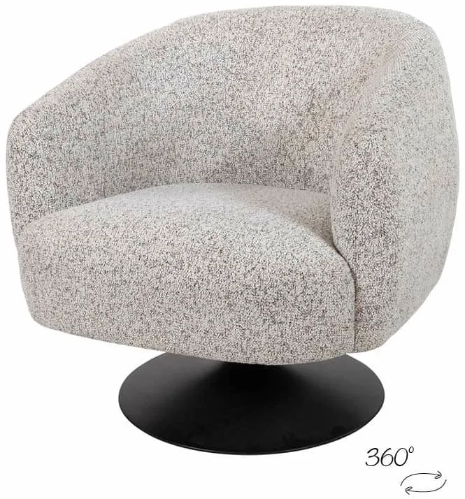 Louis Drehsessel 360 - Cremona - Taupe 04 auf weißem Hintergrund, mit einem 360-Grad-Drehsymbol in der Ecke - MySons