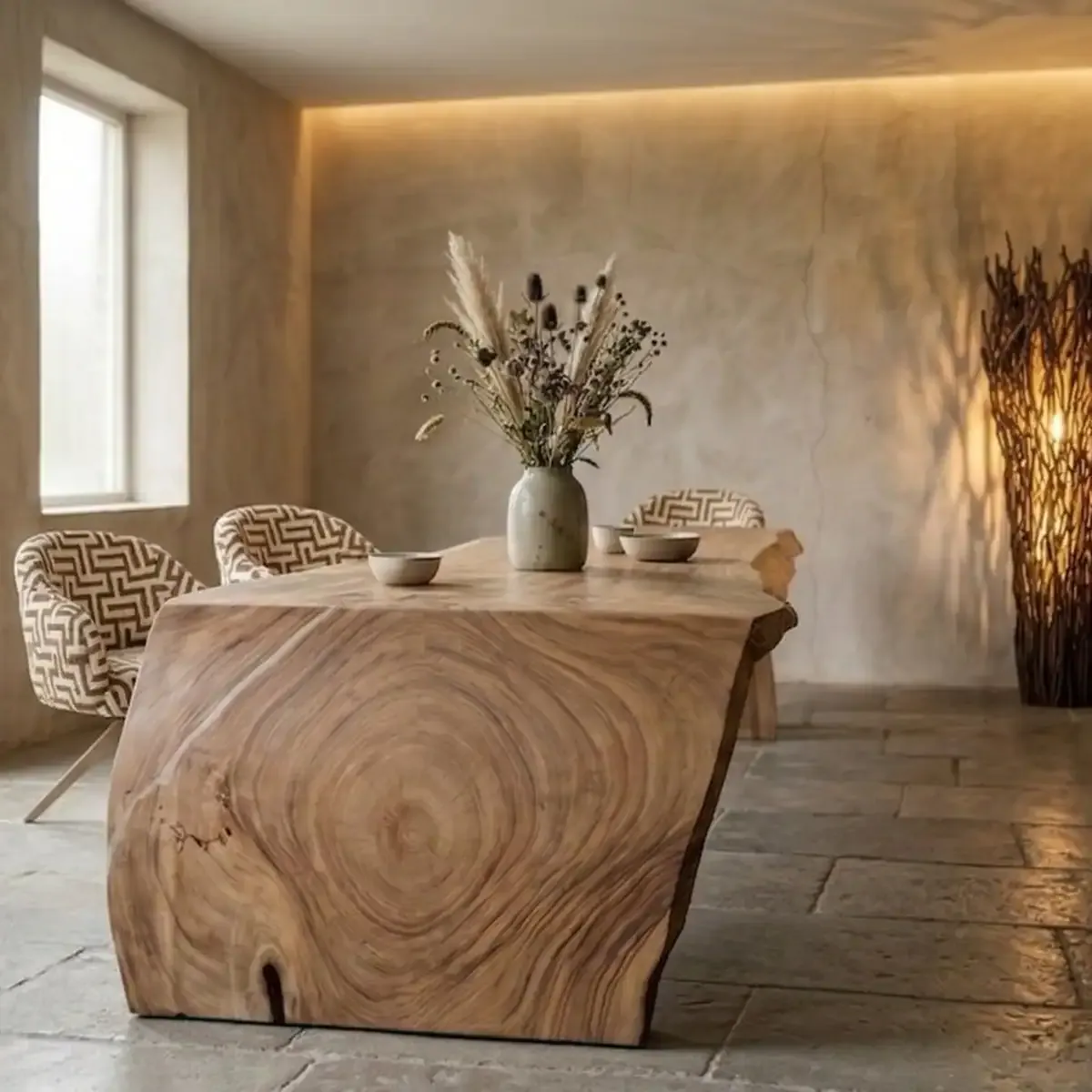 Einzigartiger Suarholz-Baumstammtisch von 440cm mit Wasserfallplatte, perfekt für ein natürliches und stilvolles Esszimmer oder einen Besprechungsraum. - World of Brosi