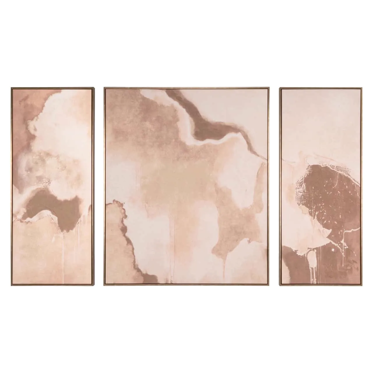 Drei abstrakte Wandkunst Liberty brown Gemälde in Braun- und Beigetönen auf weißem Hintergrund - Richmond Interiors