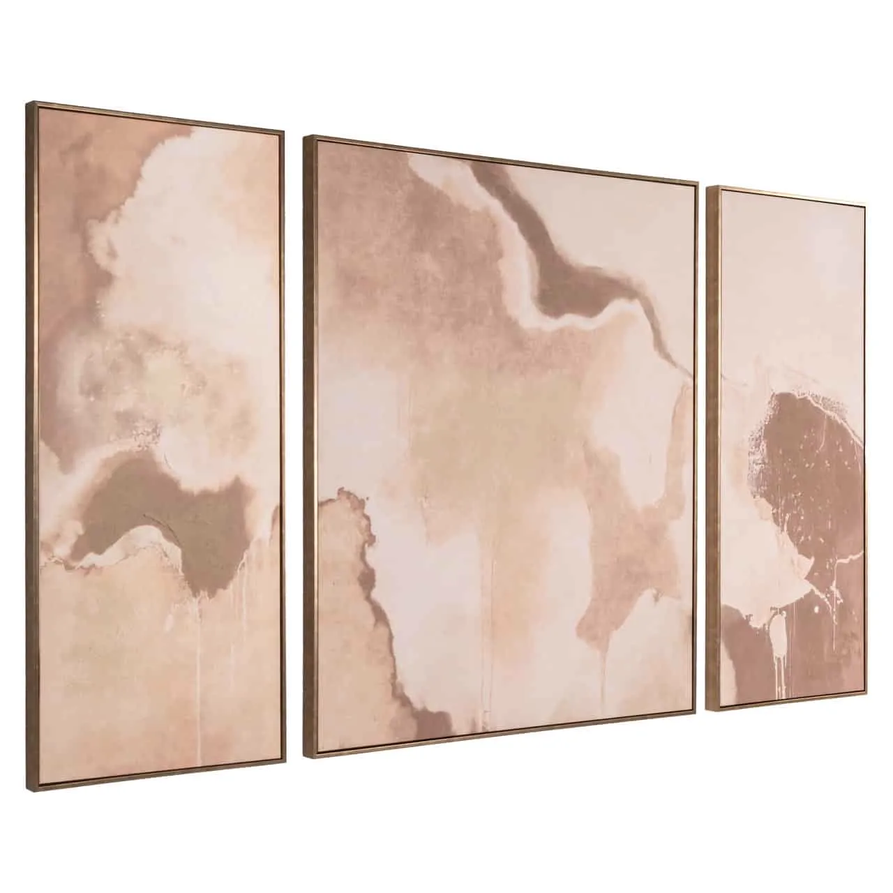 Drei Wandkunst Liberty brown Paneele mit abstrakten braun-beigen Mustern, schräg von vorne fotografiert - Richmond Interiors