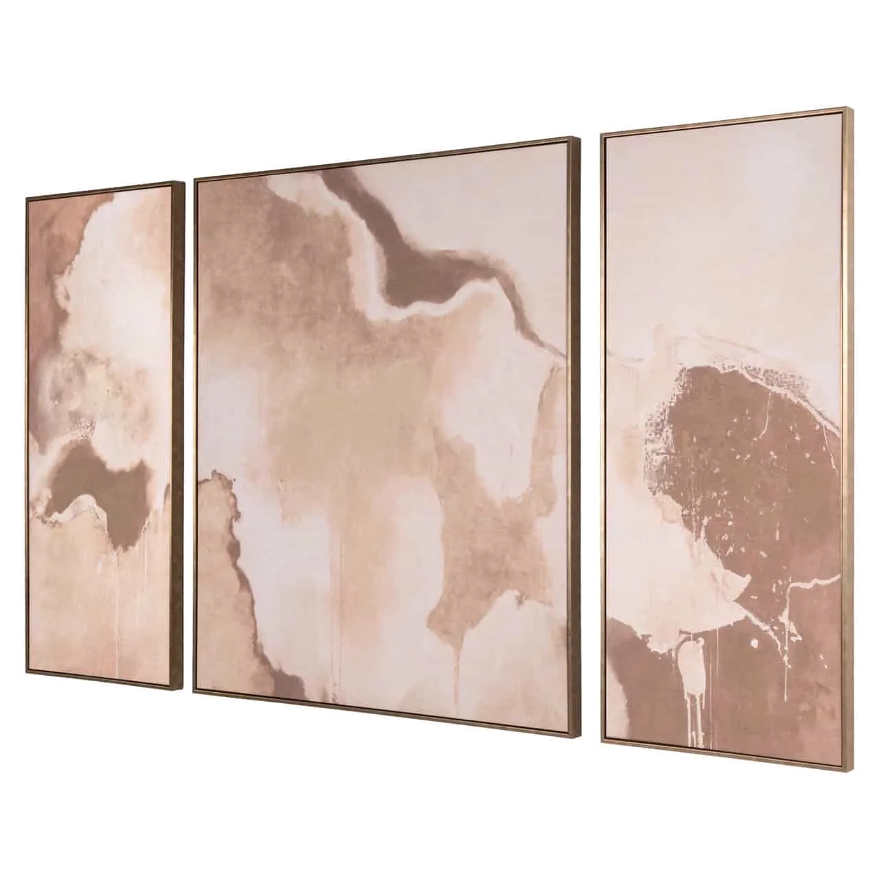 Drei abstrakte Gemälde der Wandkunst Liberty brown, mit braunen und beigen Tönen, auf weißem Hintergrund - Richmond Interiors